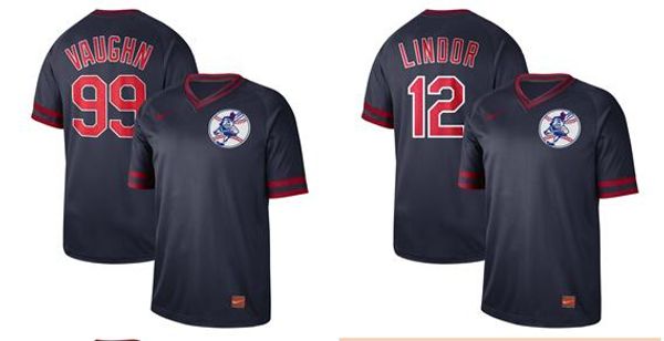 

2019 style men women youth indians 99 vaughn 12 lindor retro cooperstown batting practice baseball jersey, Blue;black