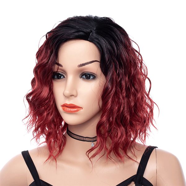 Short Kinky Curly Hair Wigs Black Mix Red Color For Black Women