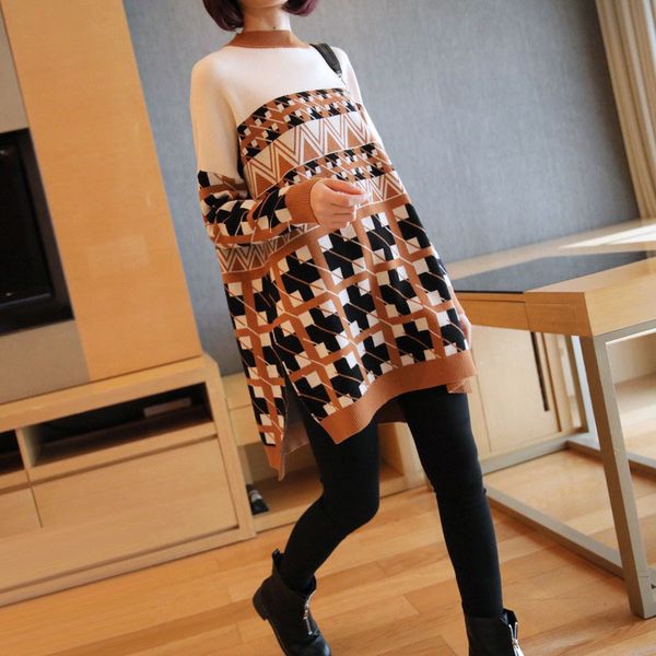 

2020 spring winter plaid sweater women khaki long sleeve knitted sweaters pullover jumper fashion 2020 long knit sweater female, White;black