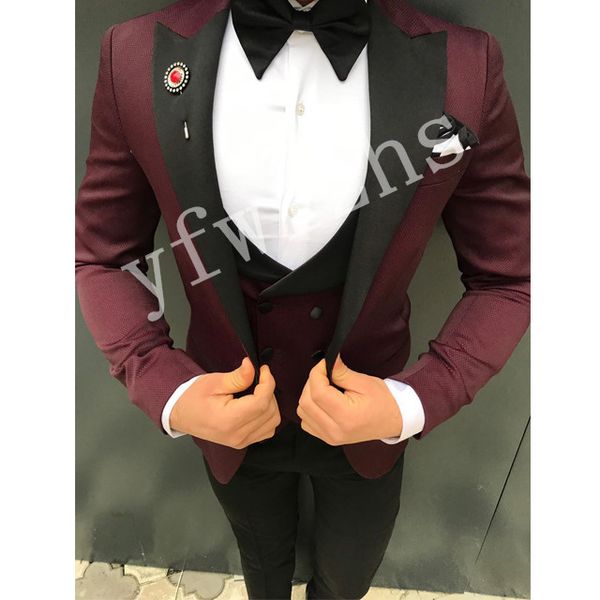 

handsome groomsmen peak lapel groom tuxedos mens wedding dress man jacket blazer prom dinner 3 piece suit(jacket+pants+tie+vest) b446, Black;gray