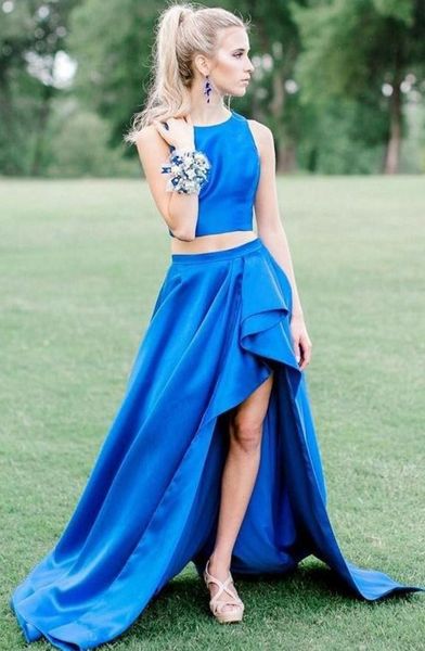 

cute two pieces hi lo designer prom homecoming dress jewel neck ruched satin short front long back evening pageant dress formal gown, Black