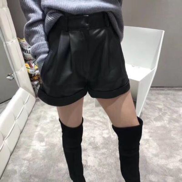 

2020 женщин новый реальный подлинный овец кожаные шорты г1, White;black