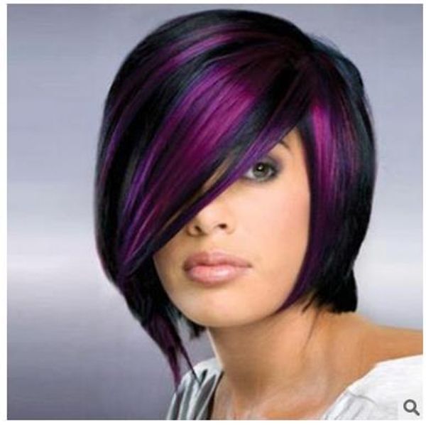 Blended Short Hair Purple Wig Bob Head Fashion Blockbuster African