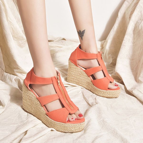

2019 summer new slope with women's fish mouth sandals trend high heel women's sandals fashion muffin bottom shoes, Black