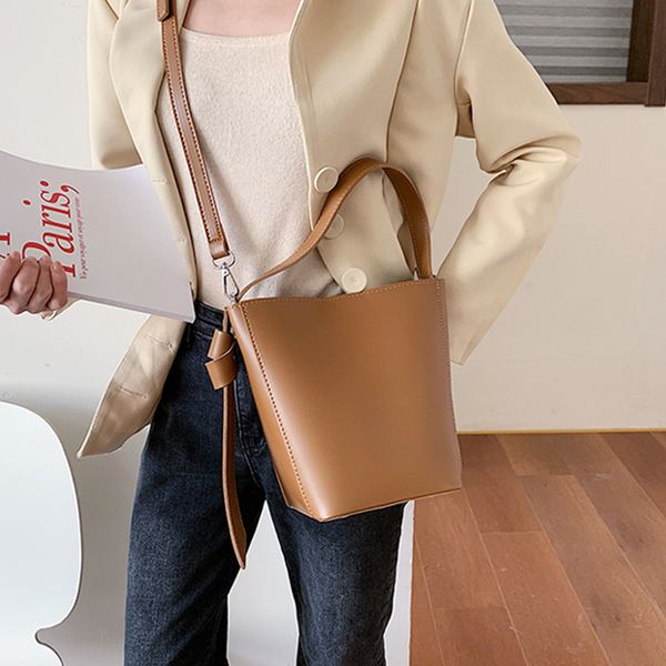 

casual large capacity bucket bags for woman shoulder crossbody bag simple pu leather messenger bag woman solid color clutchpurse