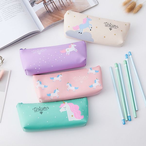 

unicorn pencil case kawaii school supplies pu cosmetic pouch stationery zip bag