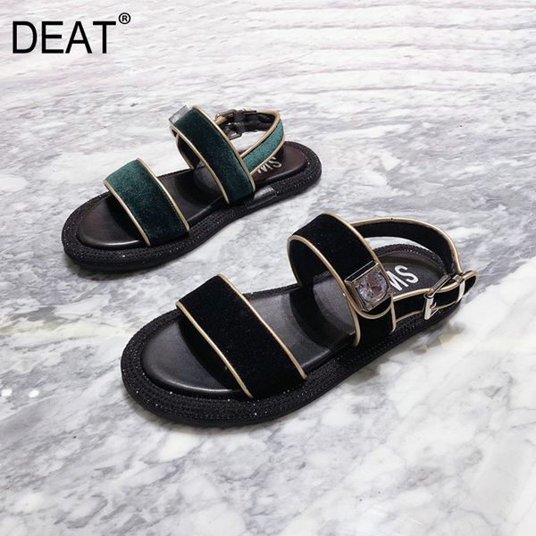 

deat] 2020 new spring summer round toe shallow flock crystal casual platform sandals for women shoes fashion tide 10i442, Black