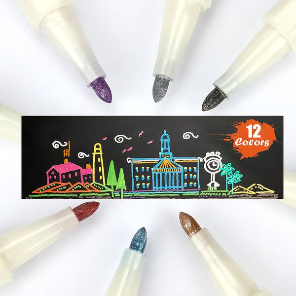 

12 colors glitter marker set drawing diy gift card paper scrapbook p soft brsuh pen art supplies metallic marker