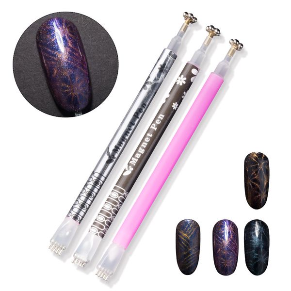 

modelones dual-ended magnet stick dy nail art flower pattern magnet pen for cat eyes gel polish 3d strip grid nail gel tools, Red;pink