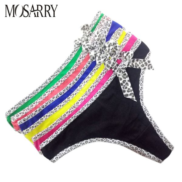 

women's panties 5 pcs/lot women thongs and g strings thong cotton leopard bow string tangas mujer  l xl, Black;pink