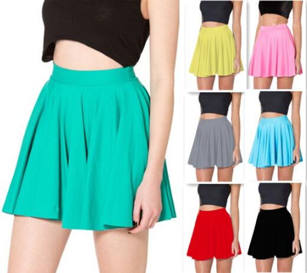 

fashionable solid color high waist skirt summer famale designer casual clothing womens candy color pleated skirt, Black