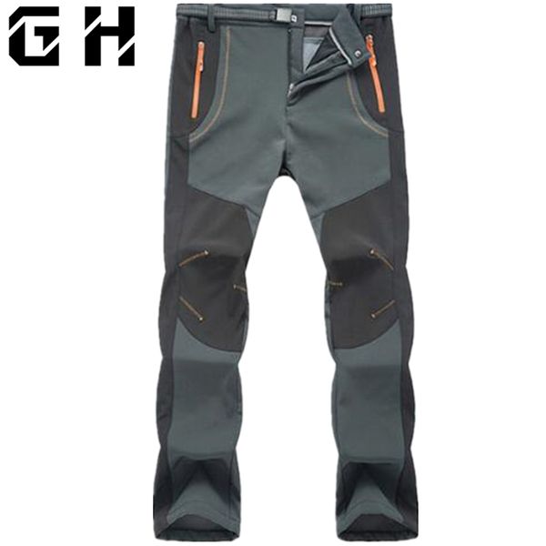

2017 new winter men women tactical pants outdoors soft shell trousers waterproof windproof thermal for camping ski climbing, Black