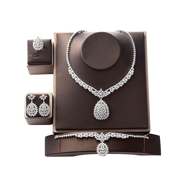 

jewelry set hadiyana vintage necklace earrings ring and bracelet set for women wedding party zircon cn130 conjunto de joyas, Silver