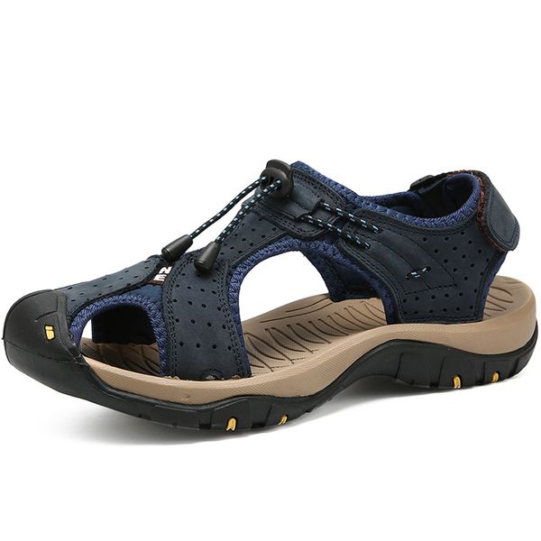 

vogue men sandals summer men shoes breathable walking beach sports slippers outdoor men\x27s shoes leather flats casual apl23, Black