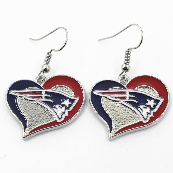 

Whole ale 6 pair lot heart football earring team port long ear hook drop earring jewelry for women, Silver