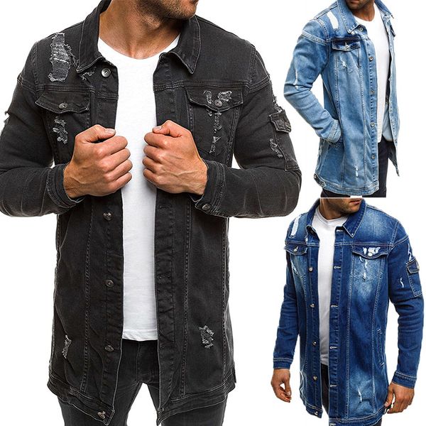 

2018 men cowboy coat autumn style beggar hole denim jacket loose thin sleeve cowboy jacket xxxl s191019, Black;brown