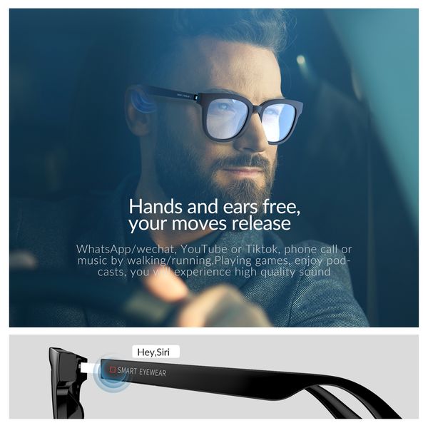 

K2 smart glasses classic shape with 2built in speakers Protect your eyes from radiation and blue light Send two glasses legs at random