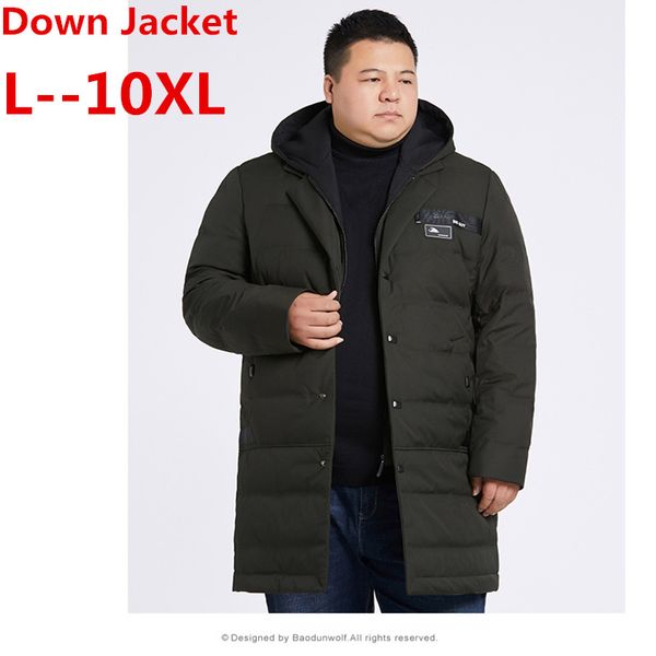 

plus 10xl 9xl 8xl 6xl new men down jacket duck down jacket long parka winter thick warm outwear hood fashion long high quality, Black