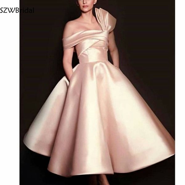

new arrival ball gown short evening dress length satin pink arabic evening gown formal dress party vestidos elegantes, White;black