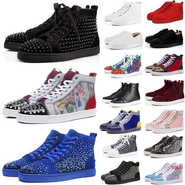 

2020 s fashion shoes men women designer luxury casual shoe studded spikes reds bottom leather suede party wedding
