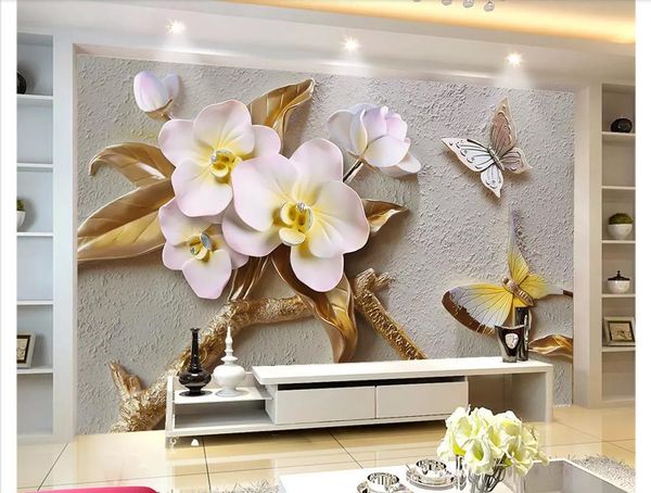 

customized 3d wallpapers home decor p wall paper murals nordic 3d stereo phalaenopsis embossed living room tv background wall