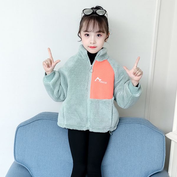 

winter patchwork faux fur coat lovely children thicken cardigan zipper jackets korean toddler kids long sleeve casual overcoat, Blue;gray