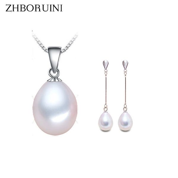 

zhboruini 2019 pearl jewelry set natural freshwater pearl necklace drop earrings 925 sterling silver jewelry for women gift, Black