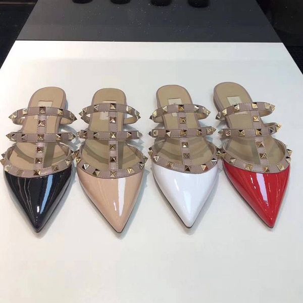 

moccasins new studded flats women slippers designer leather rubber black white red blue knite shoes 35-42 with box