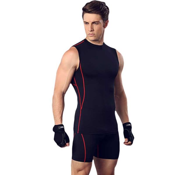 

men pro fitness set quick-dry exercise gymming + short t-shirt tee vest sporting beach board runs yogaing tank t shirt v3341, Black;blue