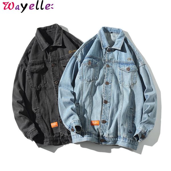 

harajuku vintage loose denim jackets coats men 2019 autumn winter men jeans jacket coat high street hip hop streetwear 5xl, Black;brown