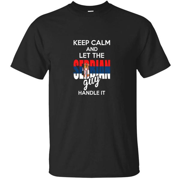 

vintage keep calm and let the serbian guy handle it t shirt gents kawaii men t-shirts slogan tshirt short-sleeve tee, White;black