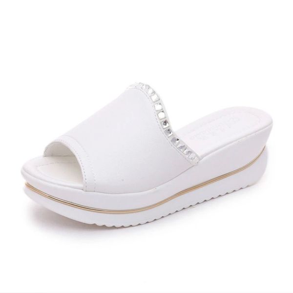 

size 35-40 women's fashion leather rhinestone slippers wedges sandals women flip flops v411, Black