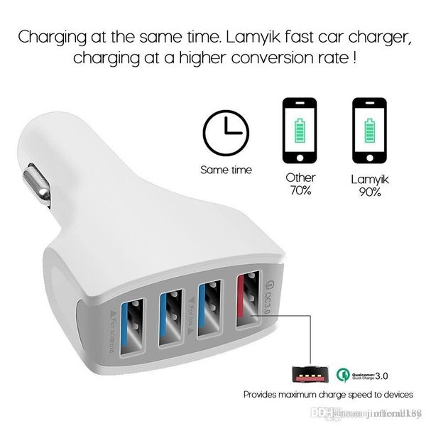 

10pcs/lot qc3.0 fast charge 4usb car charger 3.1a multifunction car charger multiport car mobile phone charger dhl free