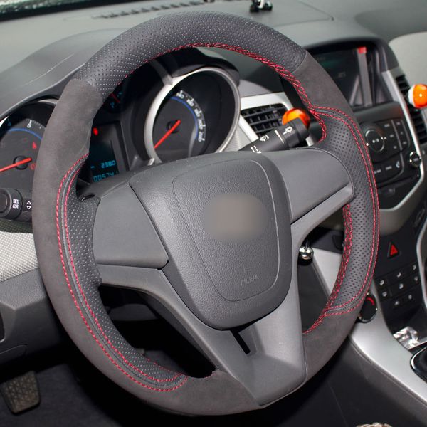 

black genuine leather black suede steering wheel hand-stitch for chevrolet cruze