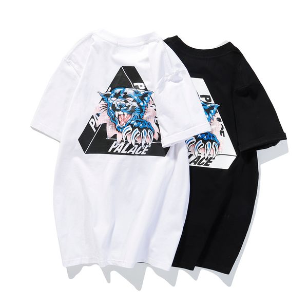 

palaces tide brand t-shirt mens designer t-shirt luxury fashion slim short sleeved triangle panther head print t-shirt street hip hop tshirt, White;black