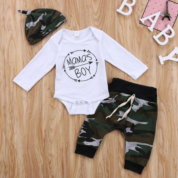 

uk mama's boy newborn infant baby romper pants hat 3pcs outfit set clothes, White