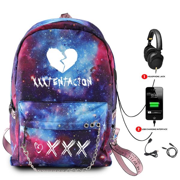 

xxxtentacion backpack school backpacks for teenagers boys girls student bags usb multifunction travel luminous bag lappack
