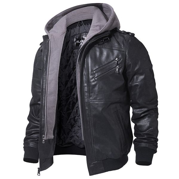 

vintage genuine hooded men motorcycle mens leather jacket jaqueta masculino couro fm-26 yy875, Black