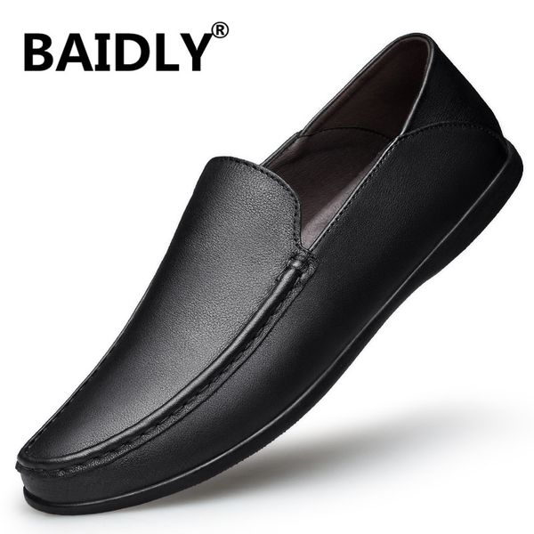 

new fashion leather men shoes casual flat men shoes breathable loafers genuine leather moccasins comfortable flats, Black