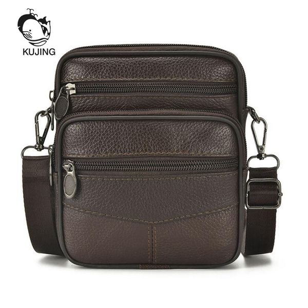 

kujing hrand leather men's bag men's casual shoulder messenger bag cowhide fashion men multi-purpose leather