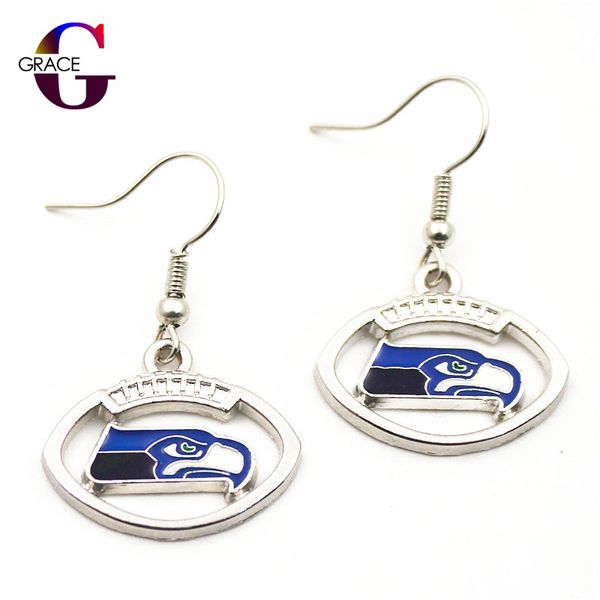 

football team sports earring charms long ear hook drop earrings for women men sport fan diy jewelry, Golden;silver