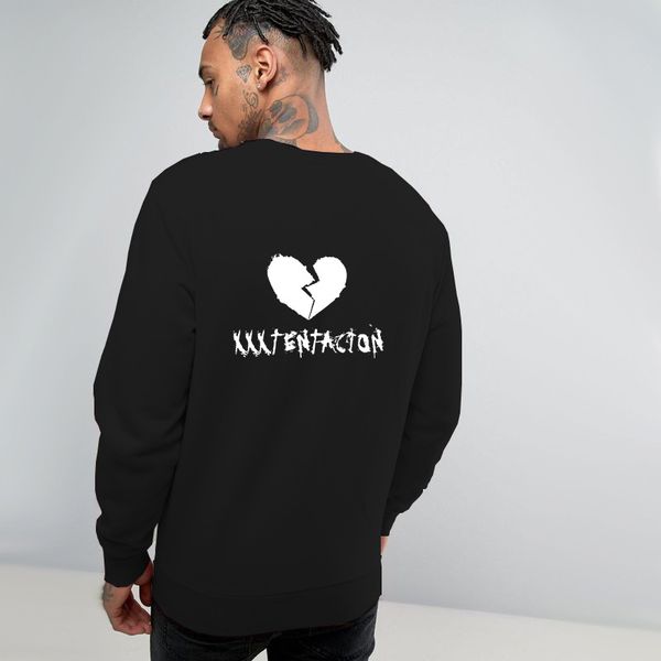 

rocker руно мужчины o-образным вырезом толстовки подросток рэппер xxxtentacion разбитая любовь назад печать с длинным рукавом толстовки, Black