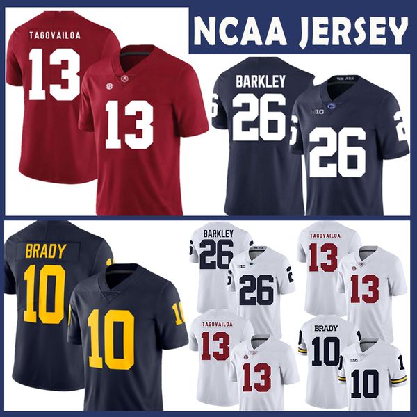 

alabama crimson tide college ncaa jersey 13 tua tagovailoa michigan wolverines tom brady penn state nittany lions 26 saquon barkley football, Black;red
