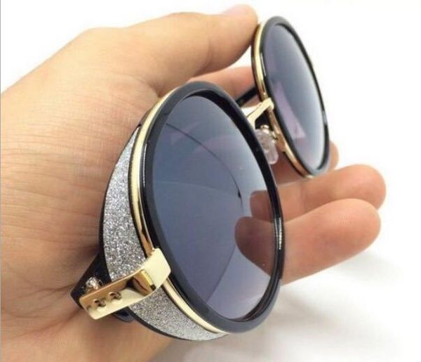 

New black round metal frame ungla e eyegla eyewear glitter decro fa hion tyle hade un gla e cz223