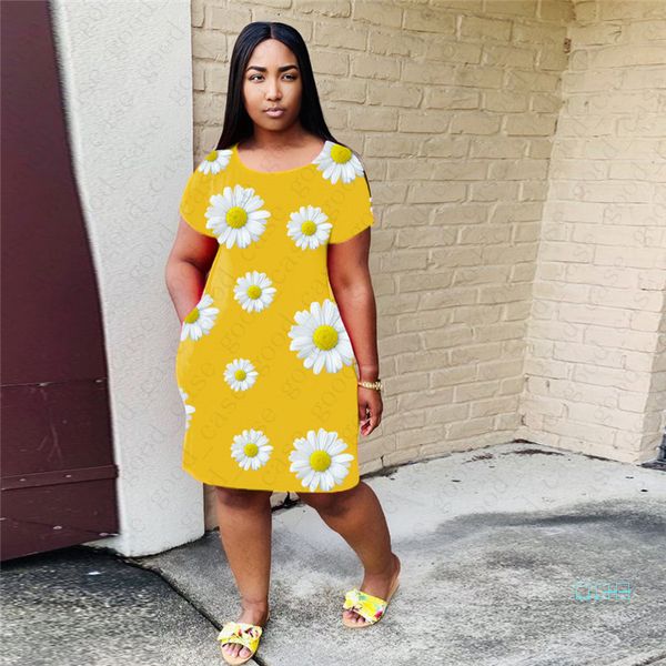

2020 summer women's floral chrysanthemum printed dresses female fashion short sleev knee-length dress casual sports party cloth s-2xl d, White