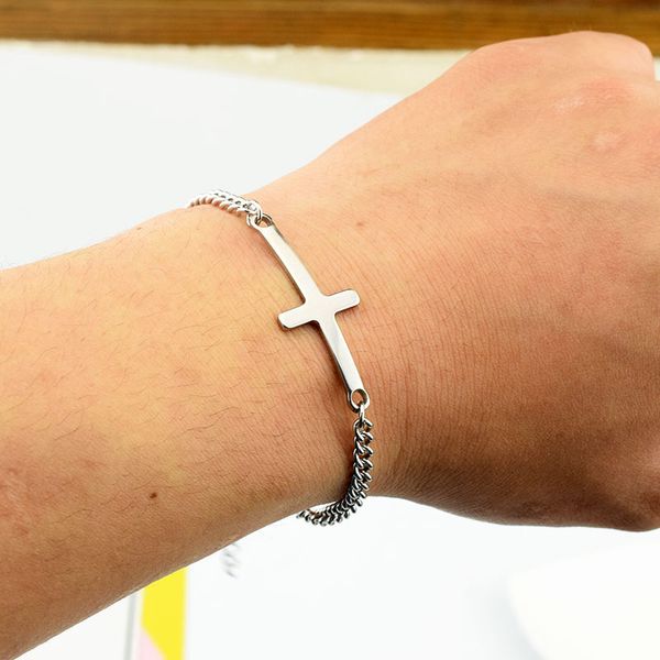 

simple stainless steel cross chain bracelets for women men jewelry never fade lovers bracelet, Golden;silver
