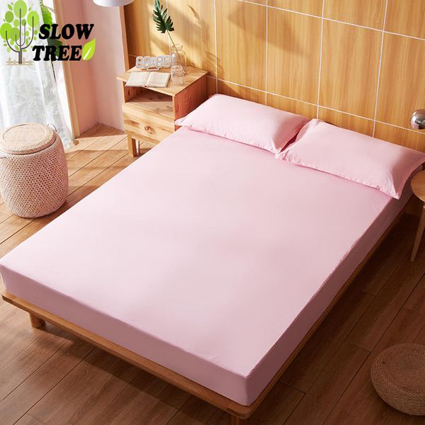 

slow tree 100% cotton mattress cover solid color home waterproof bedspread king size bed sheet simple protector pad with elastic
