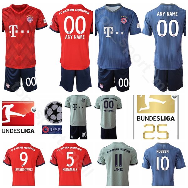 

2018 2019 Bayern Munich Soccer 5 Mats Hummels Jersey Set Bundesliga 9 Robert Lewandowski 11 James Rodriguez Red Football Shirt Kit Uniform
