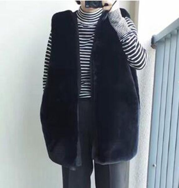 

woman winter europe and the united states new korean version boutique slim trend business sleeveless rabbit fur coat / 5555 s, Black