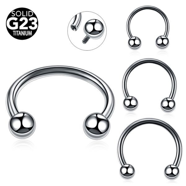 

1pc titanium internally thread horseshoe rings piercing eyebrow lip nose hoop rings ear septum helix tragus piercing jewelry 16g, Slivery;golden
